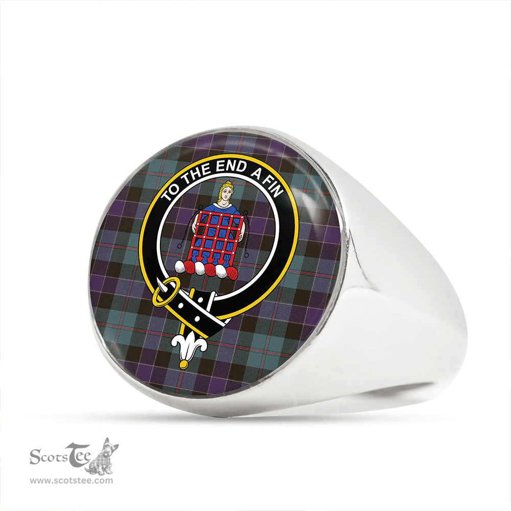Scottish Ogilvie Hunting Weathered Clan Tartan Ring - Crest Classic Scottish Plaid Tartan Plaid