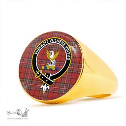 Scottish Stewart of Galloway #2 Weathered Clan Tartan Ring - Crest Classic Scottish Plaid Tartan Plaid