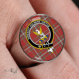 Scottish Stewart of Fingask #2 Weathered Clan Tartan Ring - Crest Classic Scottish Plaid Tartan Plaid