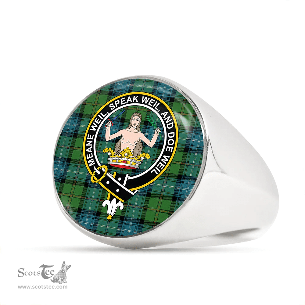 Scottish Urquhart White Lines (Urquhart Ancient) Ancient Clan Tartan Ring - Crest Classic Scottish Plaid Tartan Plaid