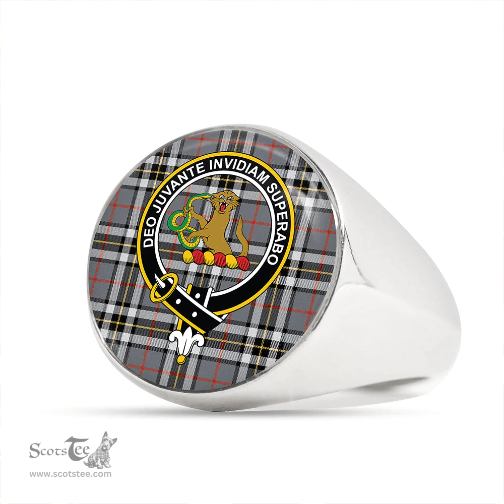 Scottish Thomson Grey (MacThomas/Thompson Grey) Modern Clan Tartan Ring - Crest Classic Scottish Plaid Tartan Plaid