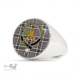 Scottish Thomson Grey (MacThomas/Thompson Grey) Modern Clan Tartan Ring - Crest Classic Scottish Plaid Tartan Plaid