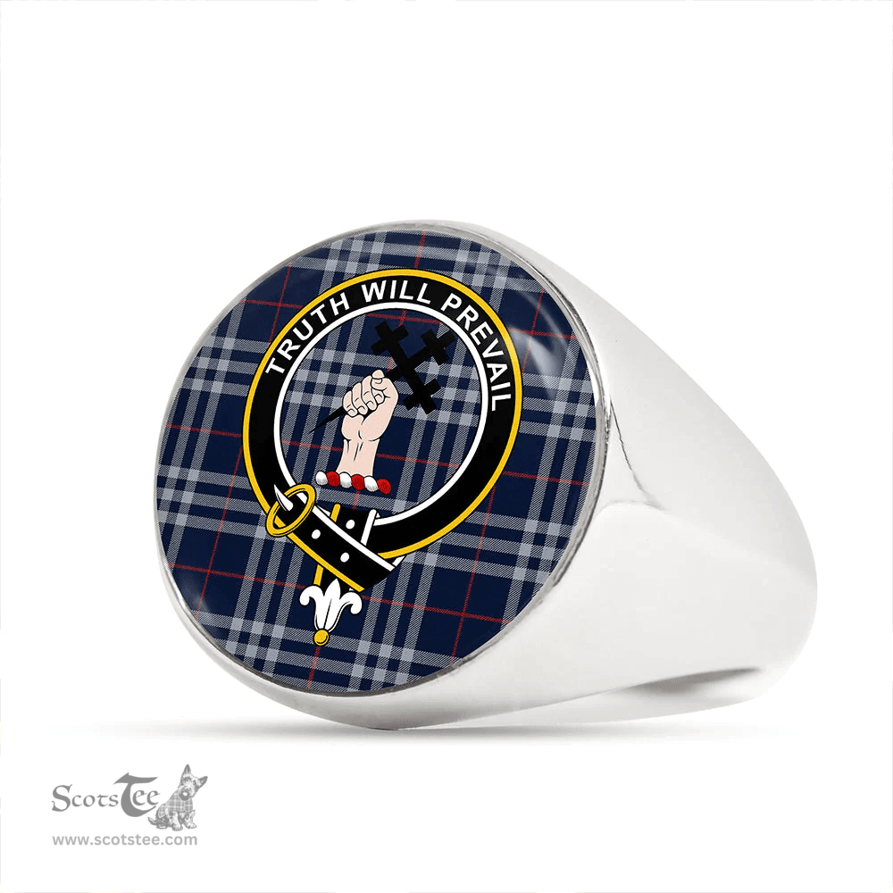 Scottish Thomson Navy (Thompson Navy) Modern Clan Tartan Ring - Crest Classic Scottish Plaid Tartan Plaid