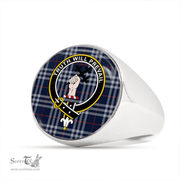 Scottish Thomson Navy (Thompson Navy) Modern Clan Tartan Ring - Crest Classic Scottish Plaid Tartan Plaid