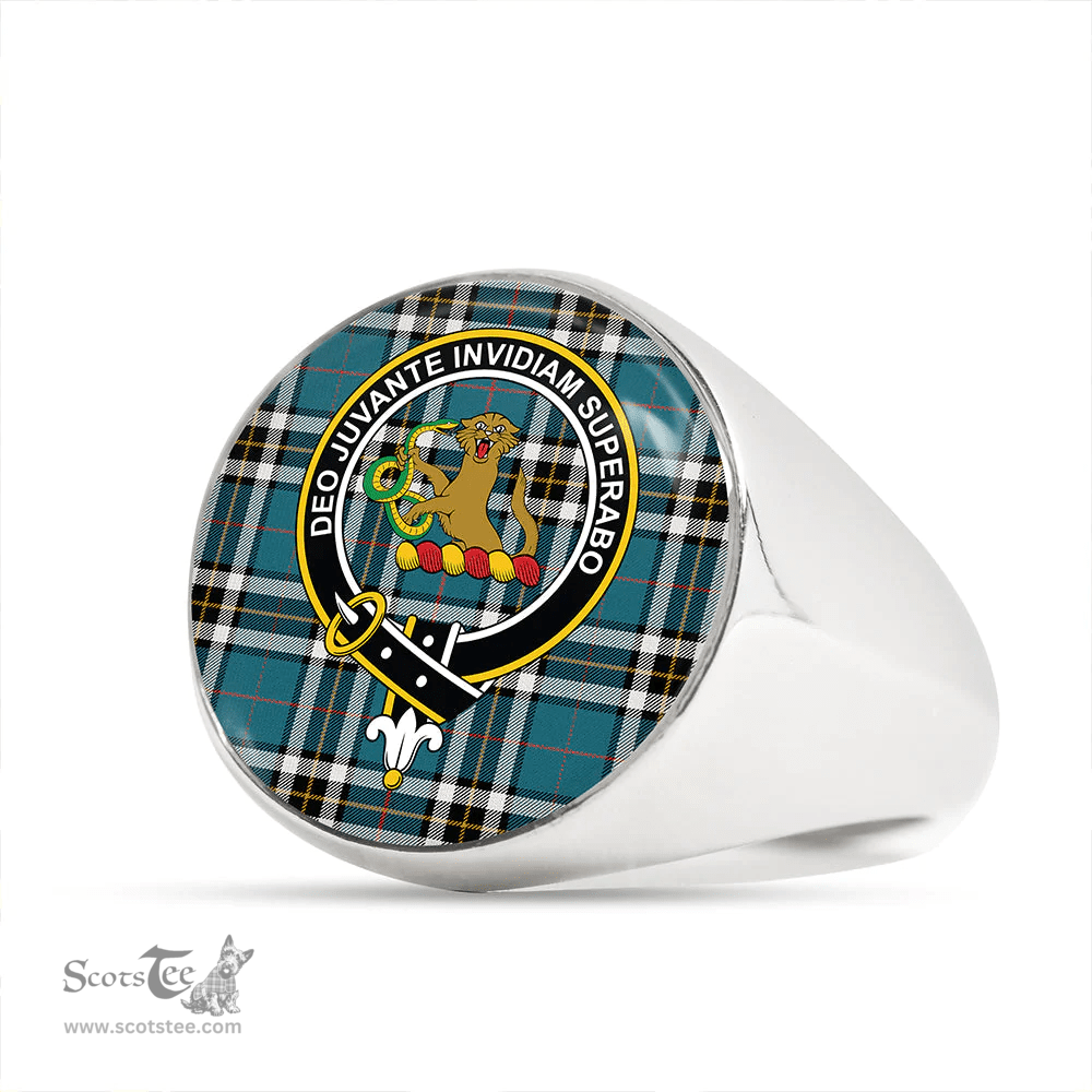 Scottish Thomson Blue (MacThomas Blue/Thompson Dress) Ancient Clan Tartan Ring - Crest Classic Scottish Plaid Tartan Plaid