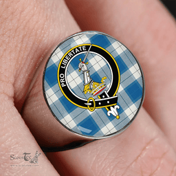 Scottish Wallace Dress Blue (Wallas Dress Blue) Ancient Clan Tartan Ring - Crest Classic Scottish Plaid Tartan Plaid