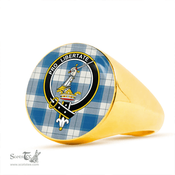 Scottish Wallace Dress Blue (Wallas Dress Blue) Ancient Clan Tartan Ring - Crest Classic Scottish Plaid Tartan Plaid
