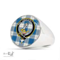 Scottish Wallace Dress Blue (Wallas Dress Blue) Ancient Clan Tartan Ring - Crest Classic Scottish Plaid Tartan Plaid