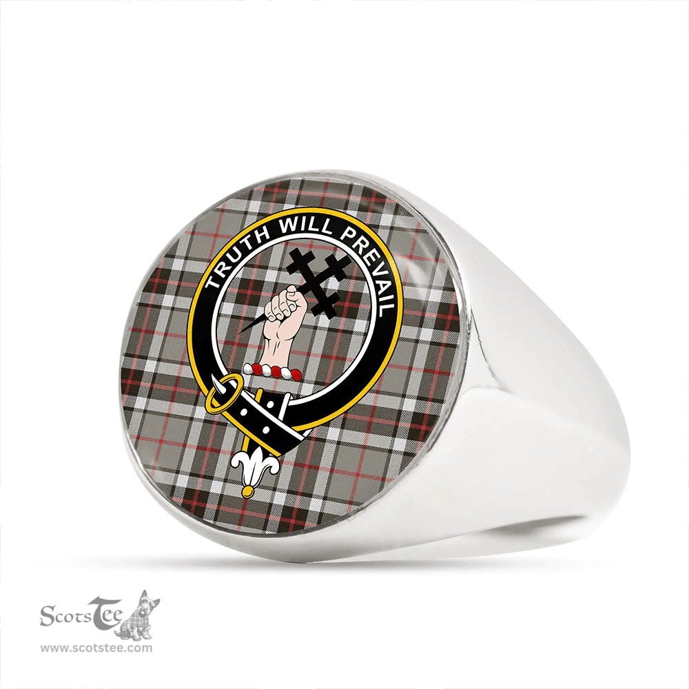 Scottish Thomson Dress Grey (Thompson Dress Grey) Modern Clan Tartan Ring - Crest Classic Scottish Plaid Tartan Plaid