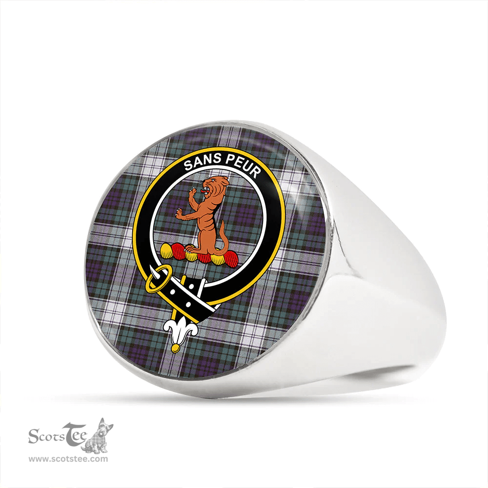 Scottish Sutherland Dress Weathered Clan Tartan Ring - Crest Classic Scottish Plaid Tartan Plaid