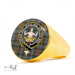 Scottish Urquhart White Lines (Urquhart Ancient) Weathered Clan Tartan Ring - Crest Classic Scottish Plaid Tartan Plaid