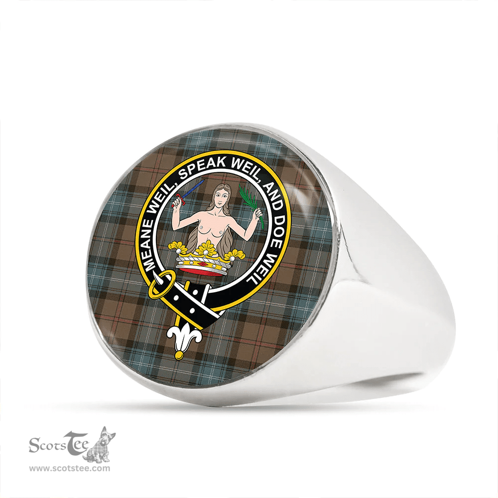 Scottish Urquhart White Lines (Urquhart Ancient) Weathered Clan Tartan Ring - Crest Classic Scottish Plaid Tartan Plaid