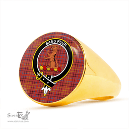 Scottish Sutherland of Duffus #2 Ancient Clan Tartan Ring - Crest Classic Scottish Plaid Tartan Plaid