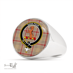 Scottish Sutherland of Duffus Weathered Clan Tartan Ring - Crest Classic Scottish Plaid Tartan Plaid