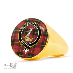 Scottish Wallace (Wallas) Weathered Clan Tartan Ring - Crest Classic Scottish Plaid Tartan Plaid