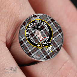 Scottish Thomson Dress Grey (Thompson Dress Grey) Ancient Clan Tartan Ring - Crest Classic Scottish Plaid Tartan Plaid