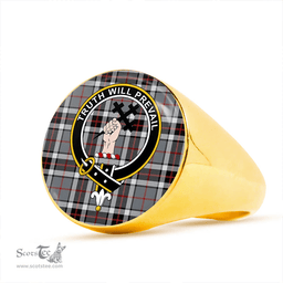 Scottish Thomson Dress Grey (Thompson Dress Grey) Ancient Clan Tartan Ring - Crest Classic Scottish Plaid Tartan Plaid