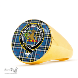 Scottish Thomson Blue (MacThomas Blue/Thompson Dress) Modern Clan Tartan Ring - Crest Classic Scottish Plaid Tartan Plaid