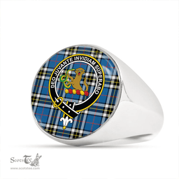 Scottish Thomson Blue (MacThomas Blue/Thompson Dress) Modern Clan Tartan Ring - Crest Classic Scottish Plaid Tartan Plaid