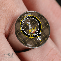 Scottish Wallace Hunting (Wallas Hunting) Weathered Clan Tartan Ring - Crest Classic Scottish Plaid Tartan Plaid