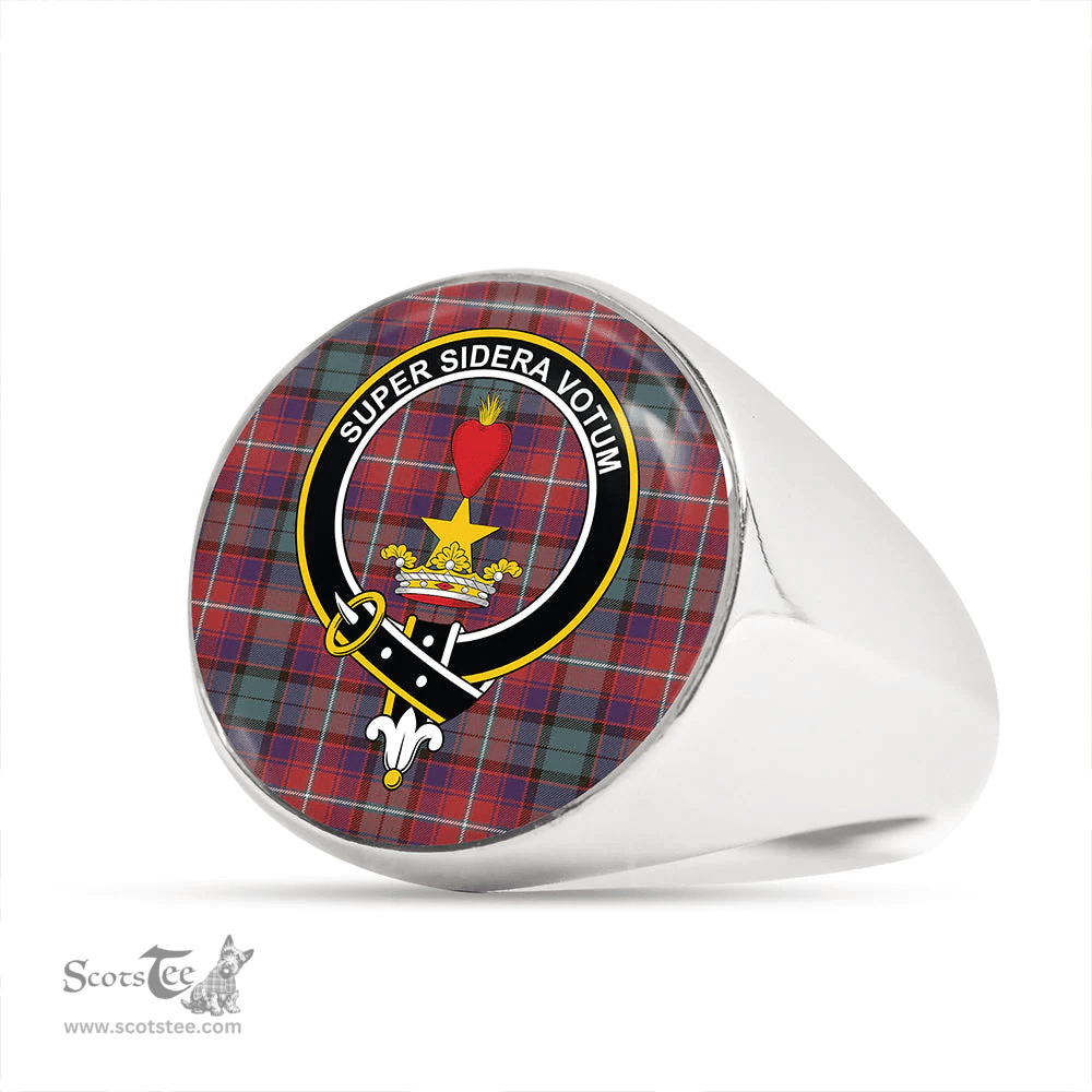 Scottish Rattray of Lude Weathered Clan Tartan Ring - Crest Classic Scottish Plaid Tartan Plaid