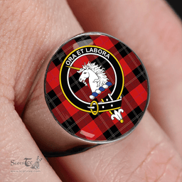 Scottish Ramsay Red (Ramsay of Dalhousie) Clan Tartan Ring - Crest Classic Scottish Plaid Tartan Plaid