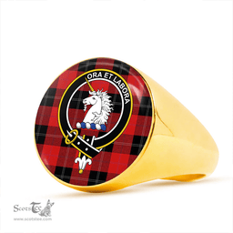 Scottish Ramsay Red (Ramsay of Dalhousie) Clan Tartan Ring - Crest Classic Scottish Plaid Tartan Plaid