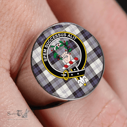 Scottish Ross Dress Blue Weathered Clan Tartan Ring - Crest Classic Scottish Plaid Tartan Plaid