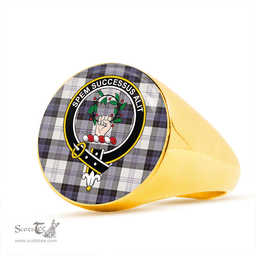 Scottish Ross Dress Blue Weathered Clan Tartan Ring - Crest Classic Scottish Plaid Tartan Plaid