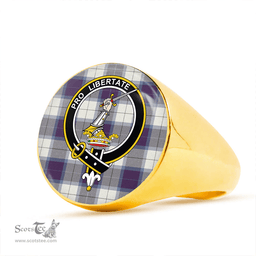 Scottish Wallace Dress Blue (Wallas Dress Blue) Weathered Clan Tartan Ring - Crest Classic Scottish Plaid Tartan Plaid