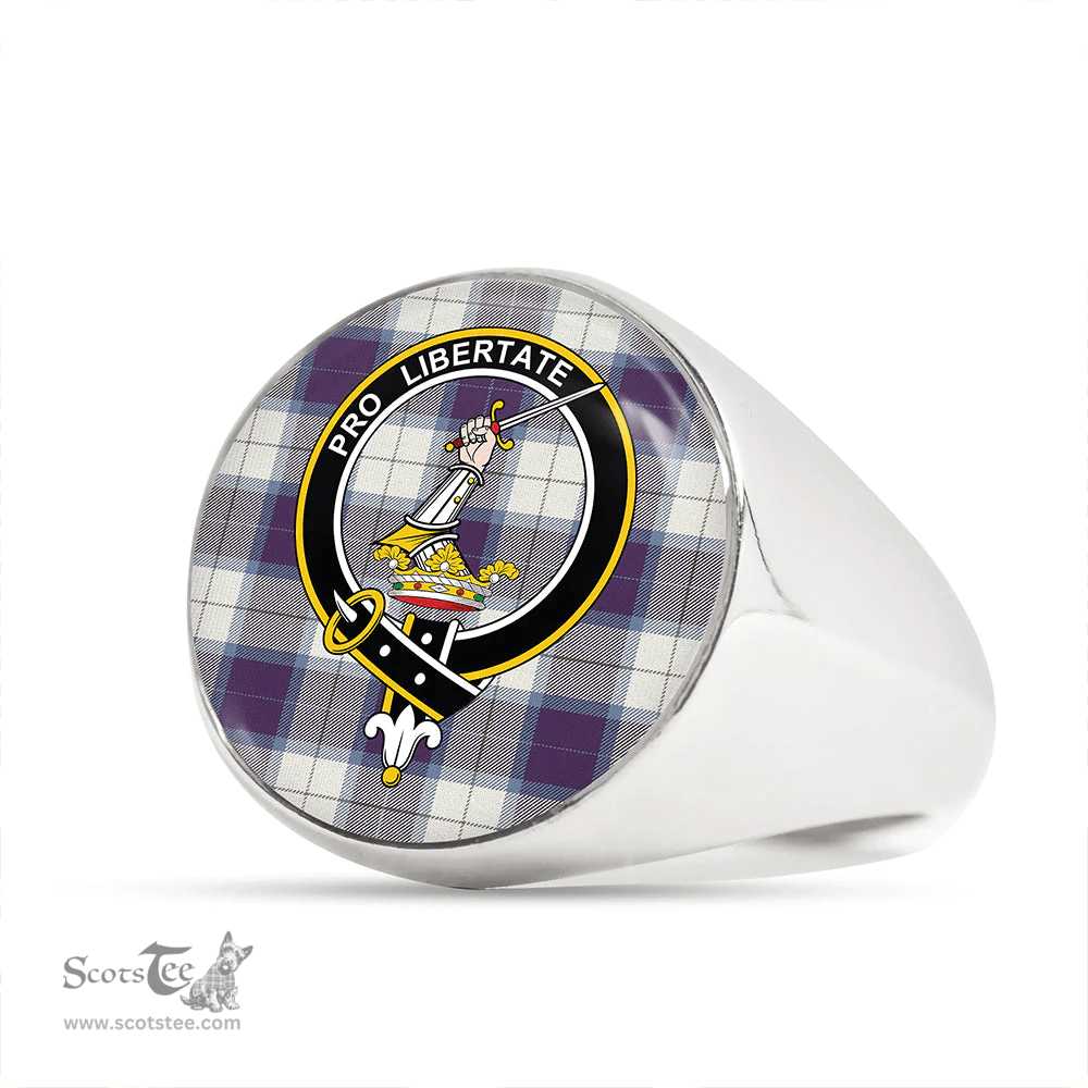 Scottish Wallace Dress Blue (Wallas Dress Blue) Weathered Clan Tartan Ring - Crest Classic Scottish Plaid Tartan Plaid