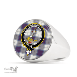 Scottish Wallace Dress Blue (Wallas Dress Blue) Weathered Clan Tartan Ring - Crest Classic Scottish Plaid Tartan Plaid