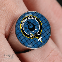 Scottish Hannay Blue (Haney Blue) Ancient Clan Tartan Ring - Crest Classic Scottish Plaid Tartan Plaid