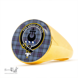 Scottish Hannay Blue (Haney Blue) Weathered Clan Tartan Ring - Crest Classic Scottish Plaid Tartan Plaid