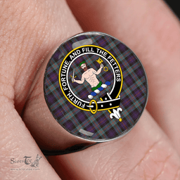 Scottish Murray of Atholl (Murray) Weathered Clan Tartan Ring - Crest Classic Scottish Plaid Tartan Plaid