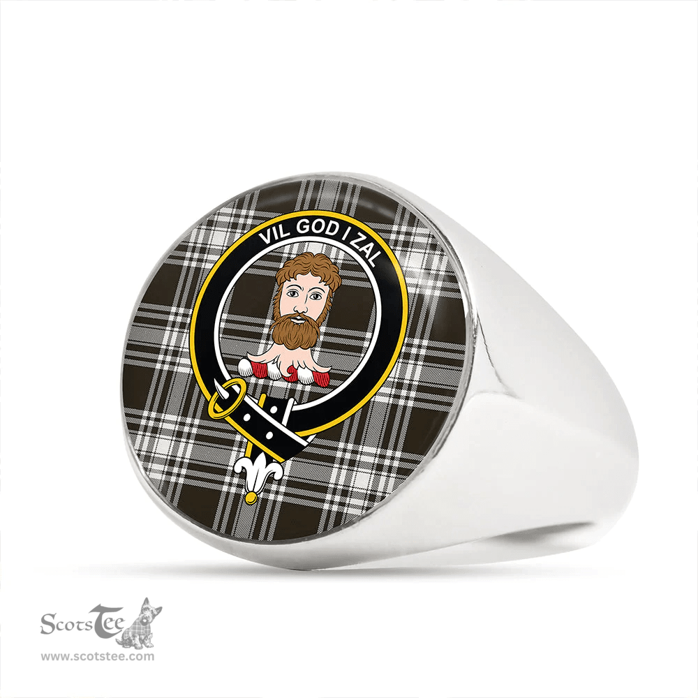 Scottish Menzies Dress Dance; Black & White Weathered Clan Tartan Ring - Crest Classic Scottish Plaid Tartan Plaid