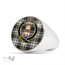 Scottish Menzies Dress Dance; Black & White Weathered Clan Tartan Ring - Crest Classic Scottish Plaid Tartan Plaid