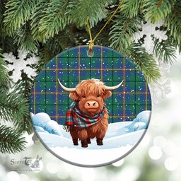 Scottish Carmichael Ancient Tartan Christmas Ceramic Ornament - Highland Cows Snow Style - Tartan Christmas Ornaments Scottish Plaid Tartan Plaid - ScotsTee - scotstee.com
