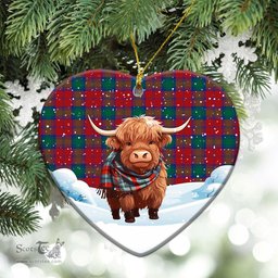 Scottish Byres Tartan Christmas Ceramic Ornament - Highland Cows Snow Style - Tartan Christmas Ornaments Scottish Plaid Tartan Plaid - ScotsTee - scotstee.com