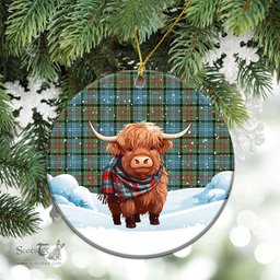 Scottish Brisbane Tartan Christmas Ceramic Ornament - Highland Cows Snow Style - Tartan Christmas Ornaments Scottish Plaid Tartan Plaid - ScotsTee - scotstee.com