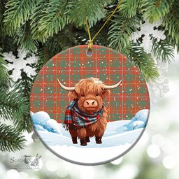 Scottish Bruce Ancient Tartan Christmas Ceramic Ornament - Highland Cows Snow Style - Tartan Christmas Ornaments Scottish Plaid Tartan Plaid - ScotsTee - scotstee.com
