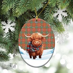 Scottish Bruce Ancient Tartan Christmas Ceramic Ornament - Highland Cows Snow Style - Tartan Christmas Ornaments Scottish Plaid Tartan Plaid - ScotsTee - scotstee.com