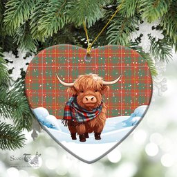 Scottish Bruce Ancient Tartan Christmas Ceramic Ornament - Highland Cows Snow Style - Tartan Christmas Ornaments Scottish Plaid Tartan Plaid - ScotsTee - scotstee.com