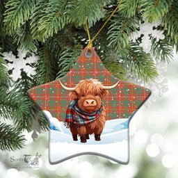 Scottish Bruce Ancient Tartan Christmas Ceramic Ornament - Highland Cows Snow Style - Tartan Christmas Ornaments Scottish Plaid Tartan Plaid - ScotsTee - scotstee.com