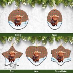 Scottish Bruce Ancient Tartan Christmas Ceramic Ornament - Highland Cows Snow Style - Tartan Christmas Ornaments Scottish Plaid Tartan Plaid - ScotsTee - scotstee.com