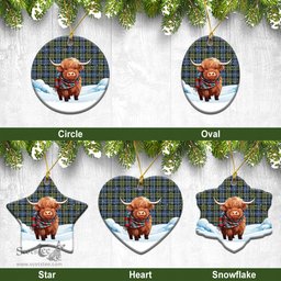 Scottish Campbell Faded Tartan Christmas Ceramic Ornament - Highland Cows Snow Style - Tartan Christmas Ornaments Scottish Plaid Tartan Plaid - ScotsTee - scotstee.com