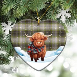 Scottish Burns Check Tartan Christmas Ceramic Ornament - Highland Cows Snow Style - Tartan Christmas Ornaments Scottish Plaid Tartan Plaid - ScotsTee - scotstee.com