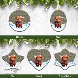 Scottish Burns Check Tartan Christmas Ceramic Ornament - Highland Cows Snow Style - Tartan Christmas Ornaments Scottish Plaid Tartan Plaid - ScotsTee - scotstee.com