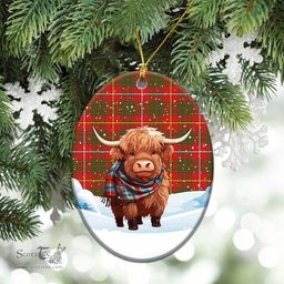 Scottish Bruce Modern Tartan Christmas Ceramic Ornament - Highland Cows Snow Style - Tartan Christmas Ornaments Scottish Plaid Tartan Plaid - ScotsTee - scotstee.com