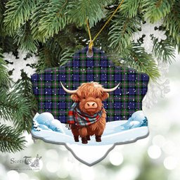 Scottish Baird Modern Tartan Christmas Ceramic Ornament - Highland Cows Snow Style - Tartan Christmas Ornaments Scottish Plaid Tartan Plaid - ScotsTee - scotstee.com